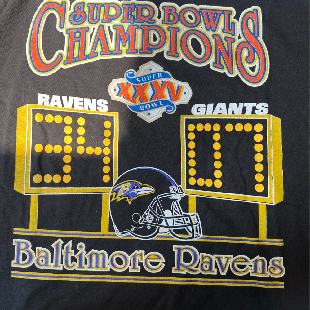 Baltimore Ravens 2000 Super Bowl T-Shirts. Black.